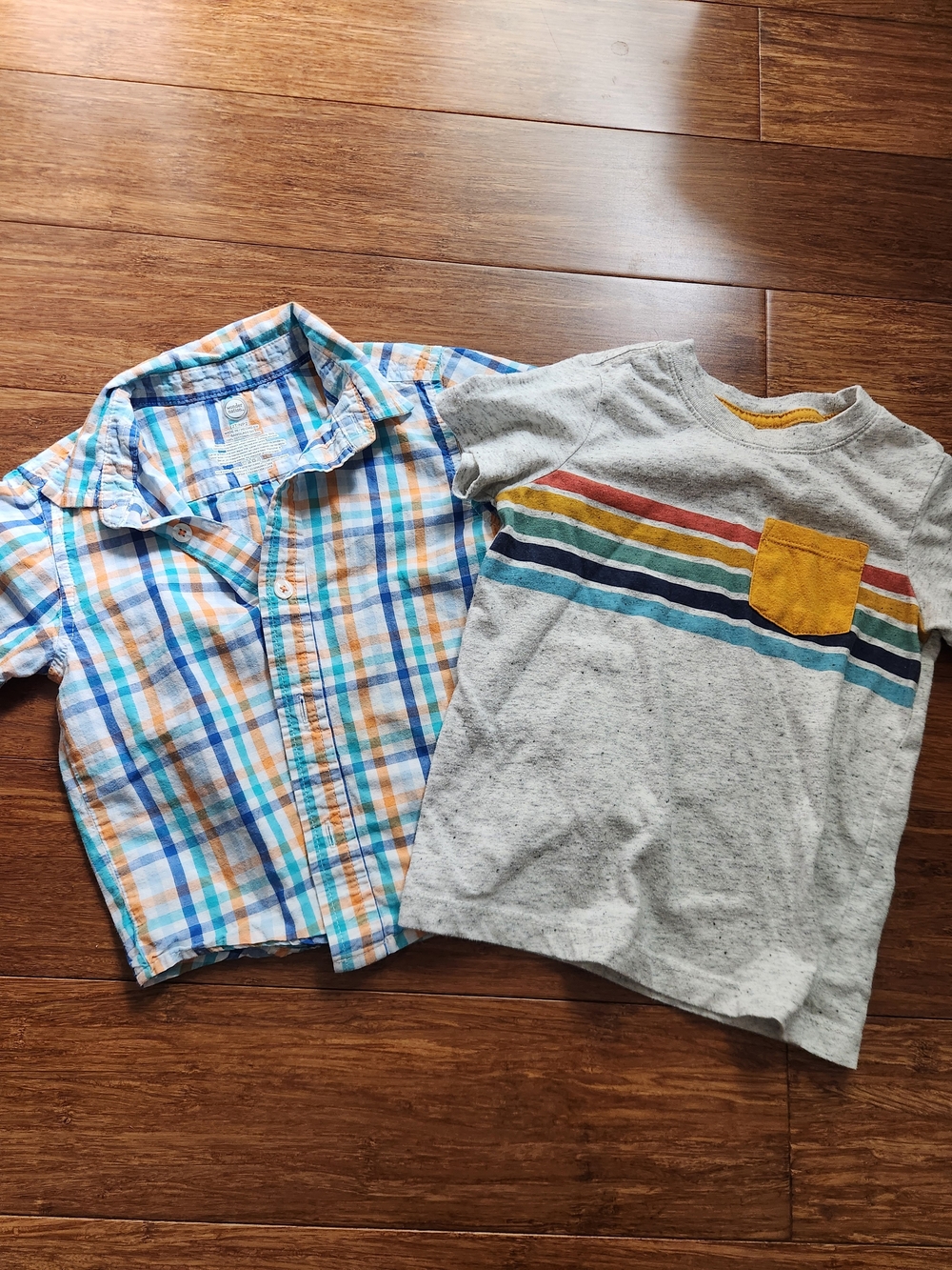 Set Of 2 Boy's Shirts- Striped Pocket Tee T-Shirt And Button Down Shirt, 2T